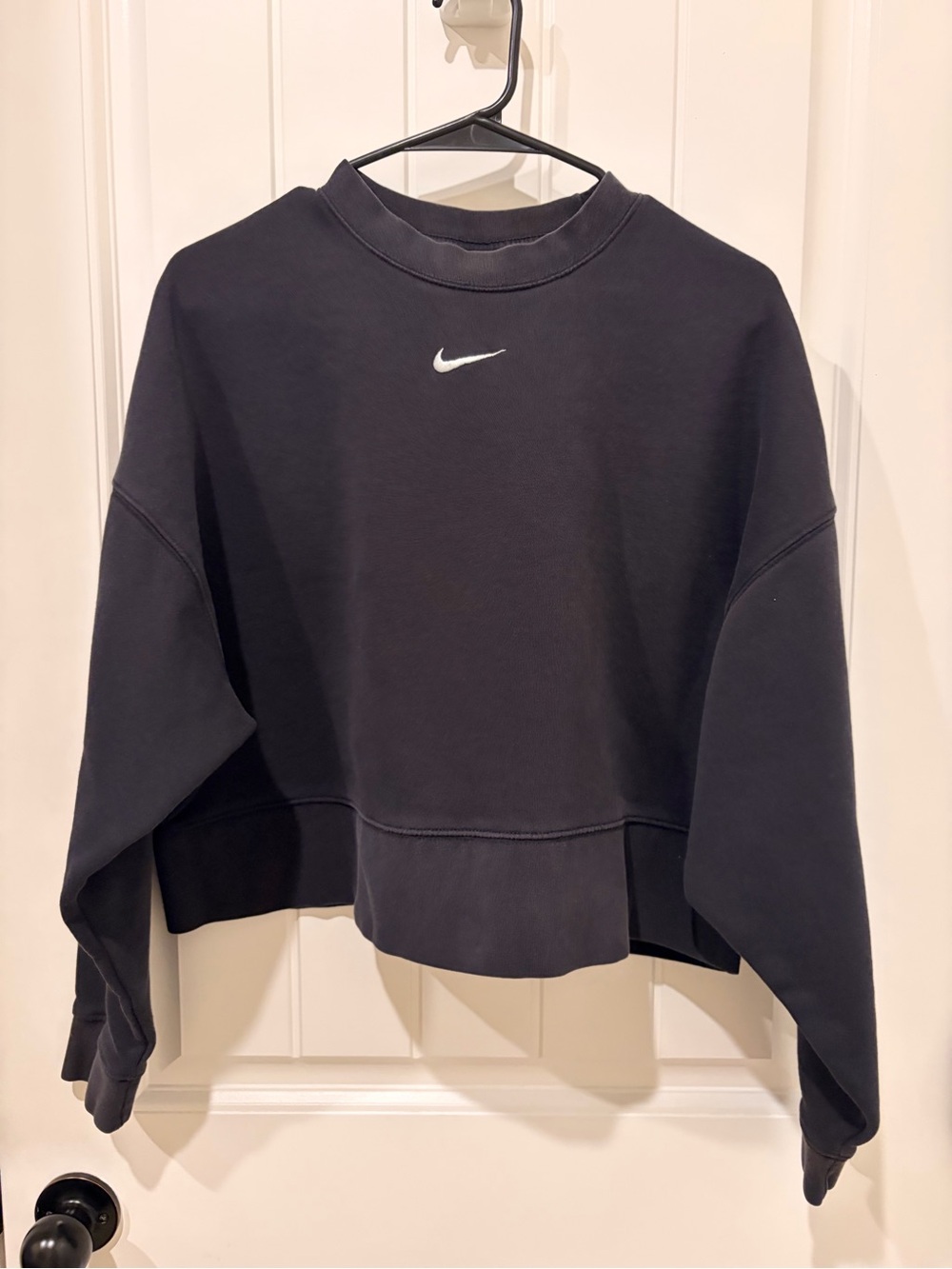 Nike Black Cropped Crew Sweatshirt with White Swoosh
